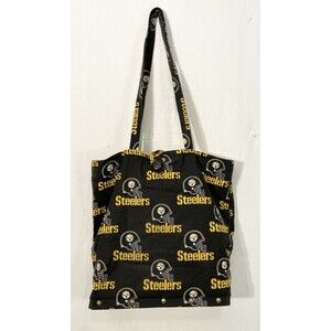 Pittsburgh Steelers Tote Bag Double Handles Wood Bottom Black Yellow NFL 12 x 10